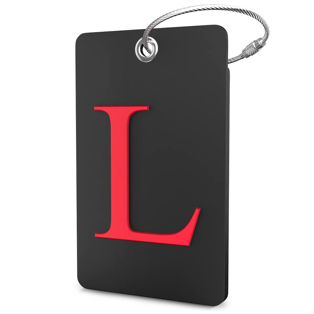 Shacke Luggage Tag Initial - Fully Bendable Tag w/Stainless Steel Loop - Black (Letter L)