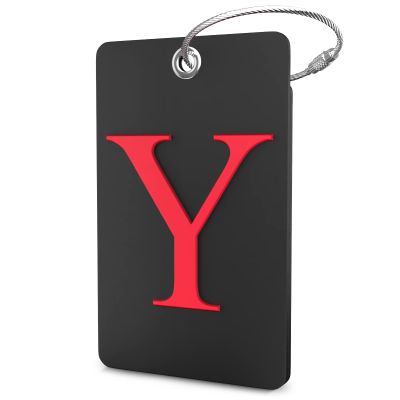 Shacke Luggage Tag Initial - Fully Bendable Tag w/Stainless Steel Loop - Black (Letter Y)