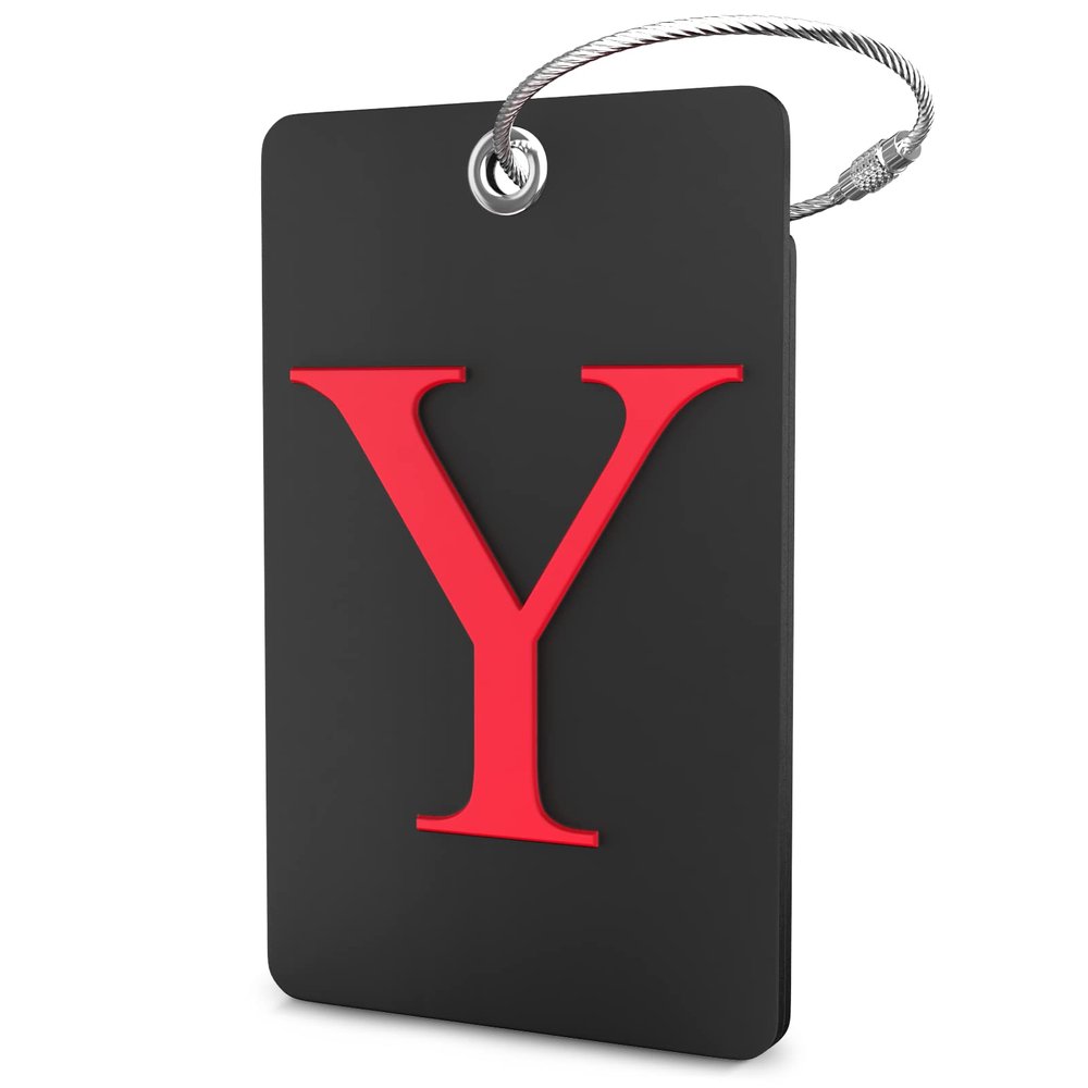 Shacke Luggage Tag Initial - Fully Bendable Tag w/Stainless Steel Loop - Black (Letter Y)