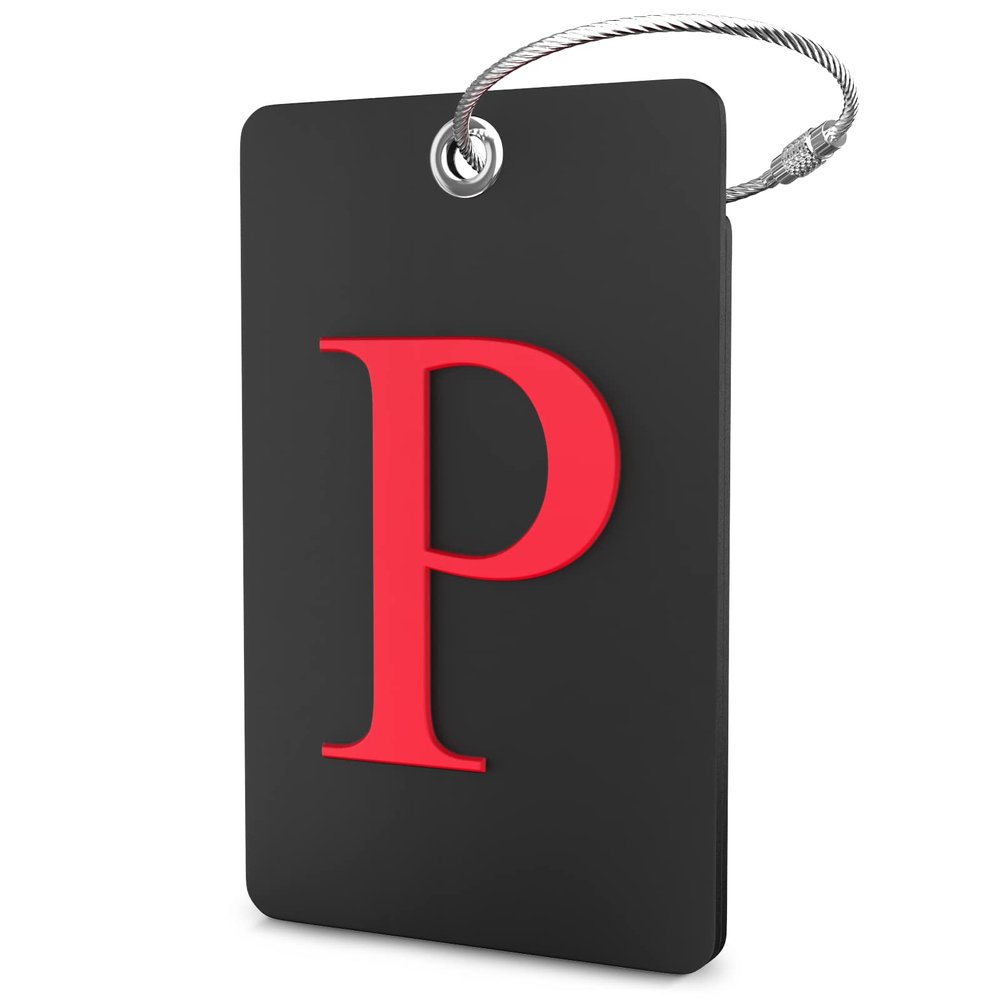 Shacke Luggage Tag Initial - Fully Bendable Tag w/Stainless Steel Loop - Black (Letter P)