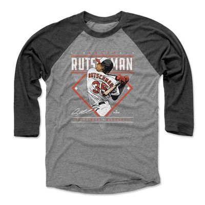 500 LEVEL Adley Rutschman 3/4 Sleeve T-Shirt (Baseball Tee, X-Small, Black/Heather Gray) - Adley Rutschman Baltimore Diamond Name WHT