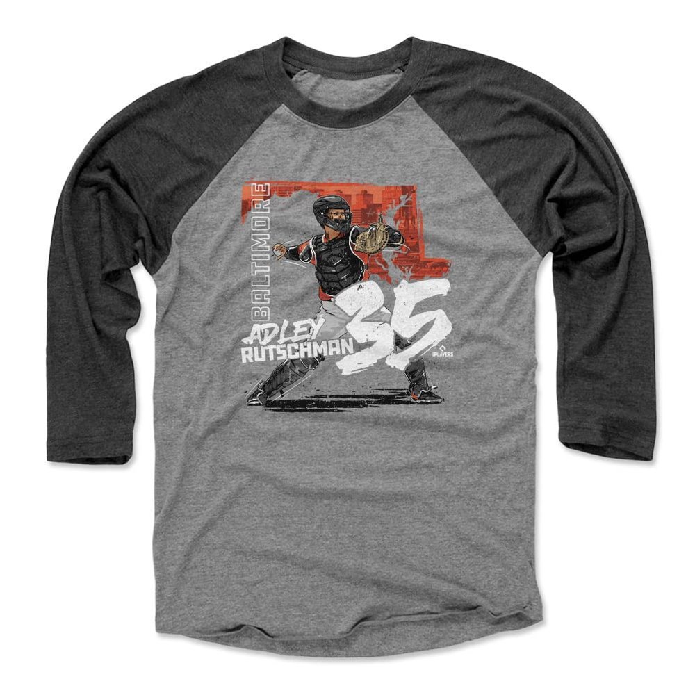 500 LEVEL Adley Rutschman 3/4 Sleeve T-Shirt (Baseball Tee, XXX-Large, Black/Heather Gray) - Adley Rutschman Baltimore State WHT