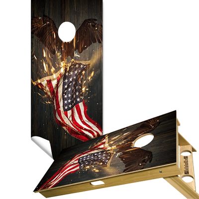 Beerpongtoss Cornhole Board Wraps, Cornhole Decals and Wraps for Boards (Set of 2), Cornhole Skins for Boards, Cornhole Board Covers (Eagle Holding Flag)