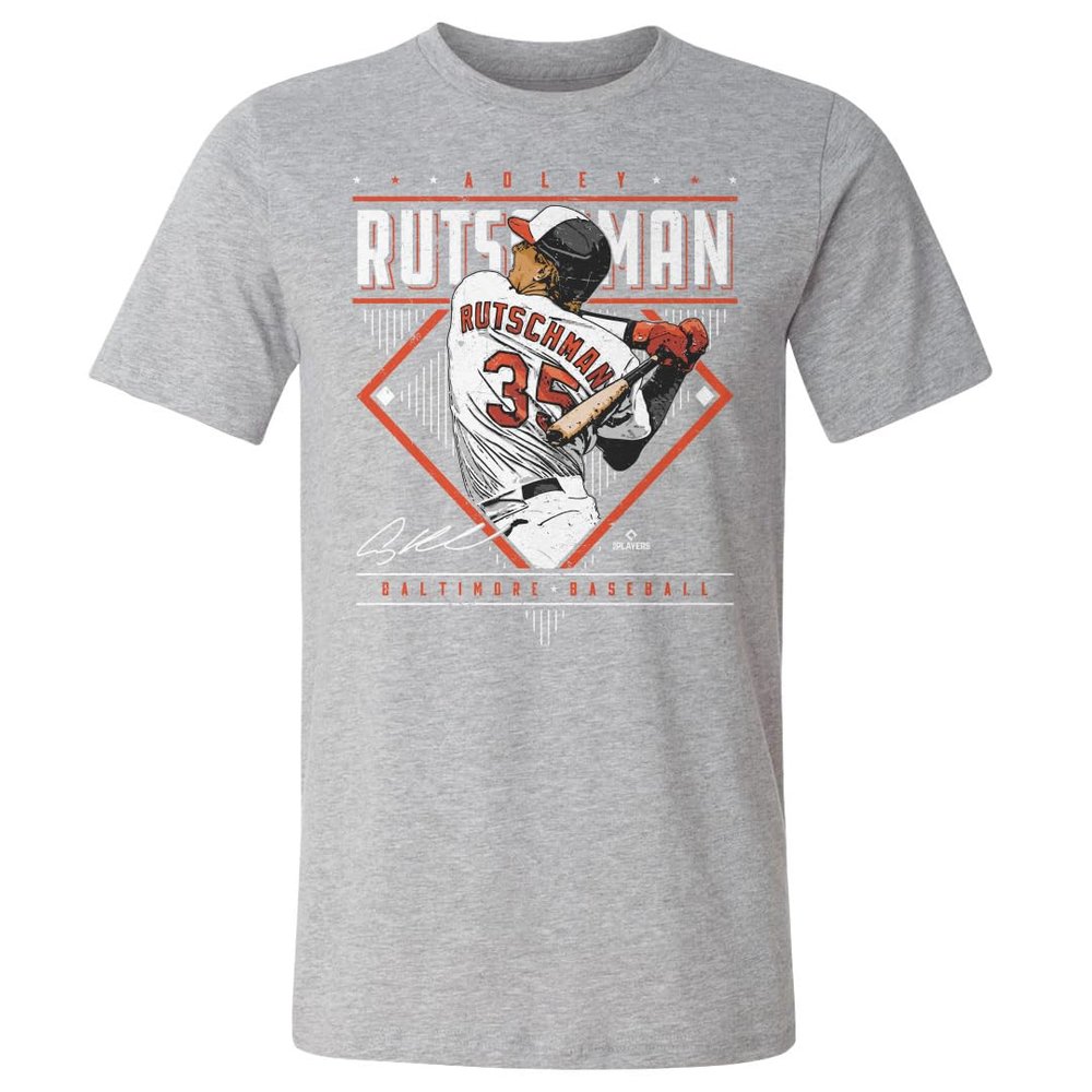 500 LEVEL Adley Rutschman Shirt - Adley Rutschman Baltimore Diamond Name WHT (Heather Gray, XXX-Large)