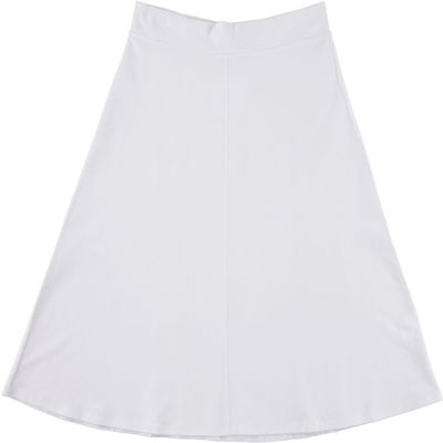 BGDK Soft Cotton A-Line Midi Skirt for Women Knee Length Skirt with Middle Seam Elastic Waist- 95% Cotton Fit and Flare Skirt- High Waist Flowy Skirt for Work, Office, Business, Church White
