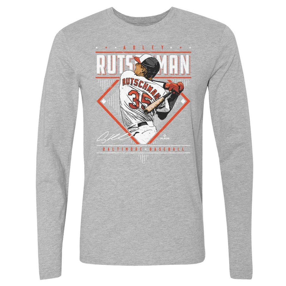 500 LEVEL Adley Rutschman Long Sleeve Tee (Long Sleeve, XX-Large, Heather Gray) - Adley Rutschman Baltimore Diamond Name WHT