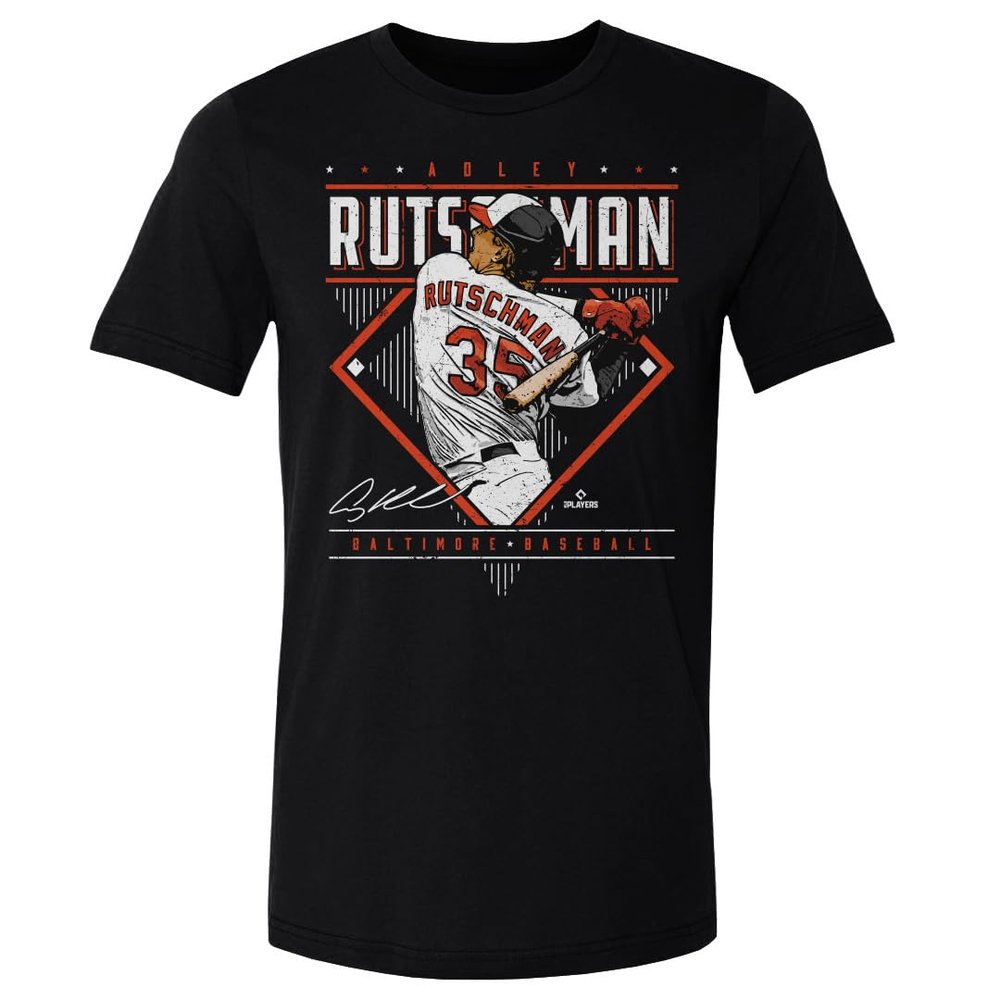 500 LEVEL Adley Rutschman Shirt - Adley Rutschman Baltimore Diamond Name WHT (Black, XX-Large)