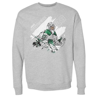 500 LEVEL Jake Oettinger Sweatshirt (Crew Sweatshirt, XX-Large, Heather Gray) - Jake Oettinger Dallas Stripes WHT