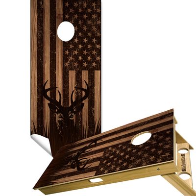 Beerpongtoss Cornhole Board Wraps, Cornhole Decals and Wraps for Boards (Set of 2), Cornhole Skins for Boards, Cornhole Board Covers (Deer Engraved Wood)