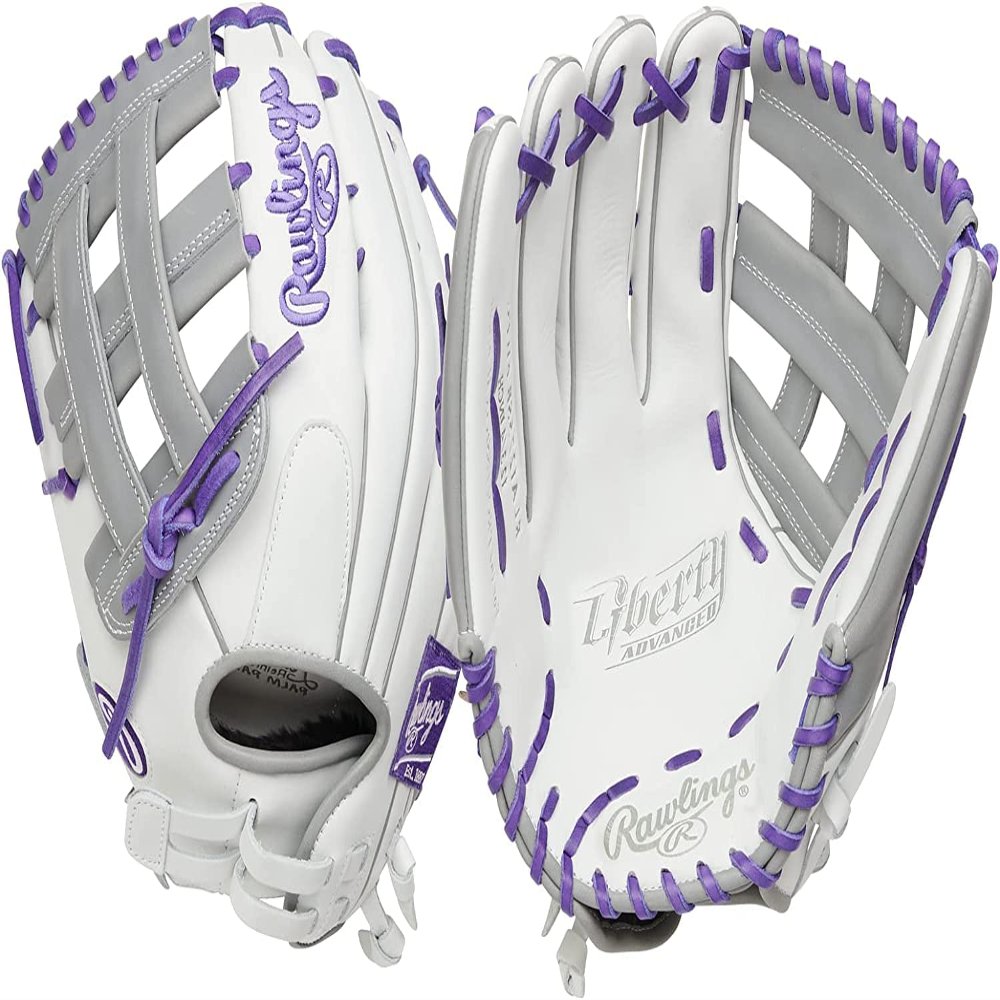 Rawlings | LIERTY ADVANCED Color Series Fastpitch Softball Glove | Left Hand Throw | 12.75' Pro H-Web | White/Purple/Grey