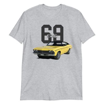 1969 Chevy Chevelle SS Yellow with Black Vinyl Top Muscle Car T-Shirt