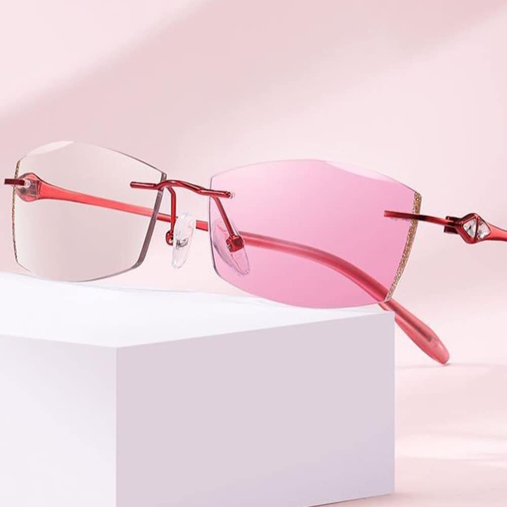 LKP Anti Blue Light Sunglasses + 2.50 Rimless Reading Glasses for Women Transition Photochromic Presbyopia UV Protection (Size : +2.00)