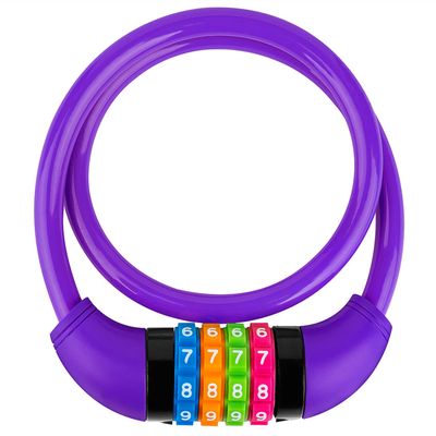 IDEALUX Bike Lock Cable, Bicycle Cable Lock with 4 Digit Combination & Large Lock Head, Resettable Kids Bike Cable Lock, 2 Ft x 1/2 IN, Lock for Bike, Scooter, Skateboard, motorcycle, E Bike (Purple)