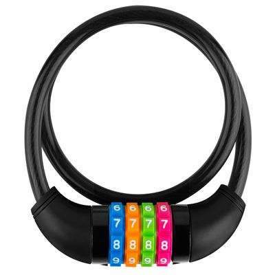 IDEALUX Bike Lock Cable, 4-Digit Combination With Metal Lock Head, Resettable, 2 Feet x 0.45 in, for Bicycle, Scooter, Skateboard, Motorcycle, E-Bike (Black)