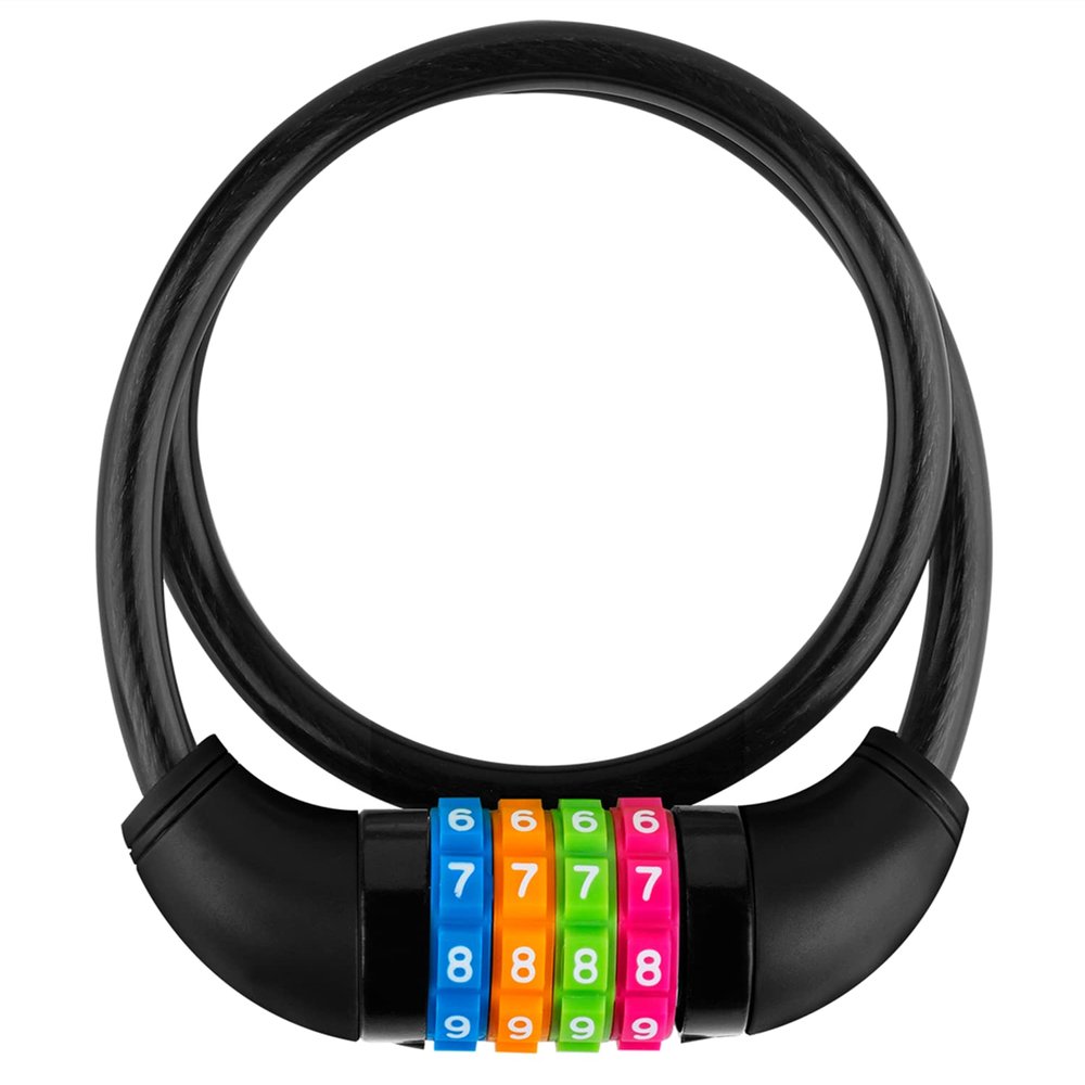 IDEALUX Bike Lock Cable, 4-Digit Combination With Metal Lock Head, Resettable, 2 Feet x 0.45 in, for Bicycle, Scooter, Skateboard, Motorcycle, E-Bike (Black)
