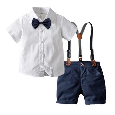 Baptism Christening Outfit for Boys Bowtie Dress Shirt Suspender Overalls Bib Shorts Set - Gentleman White Wedding Tuxedo Ring Bearer Cake Smash Formal Outfits Suit Clothes Set Navy 3-4 Years