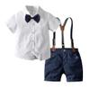 Baptism Christening Outfit for Boys Bowtie Dress Shirt Suspender Overalls Bib Shorts Set - Gentleman White Wedding Tuxedo Ring Bearer Cake Smash Formal Outfits Suit Clothes Set Navy 3-4 Years view 1