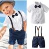 Baptism Christening Outfit for Boys Bowtie Dress Shirt Suspender Overalls Bib Shorts Set - Gentleman White Wedding Tuxedo Ring Bearer Cake Smash Formal Outfits Suit Clothes Set Navy 3-4 Years view 2