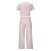 Women's Athletic Lounge Set Yoga Casual 2 Pieces Outfits Short Sleeve Crop Tops and Palazzo Pant Summer Jogging Suits Khaki view 4