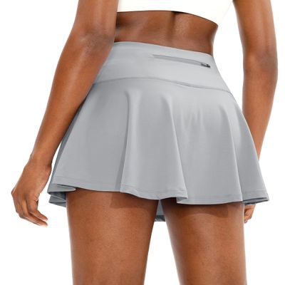 SANTINY Pleated Tennis Skirt for Women with 4 Pockets Women's High Waisted Athletic Golf Skorts Skirts for Running Casual (Grey_XXS)