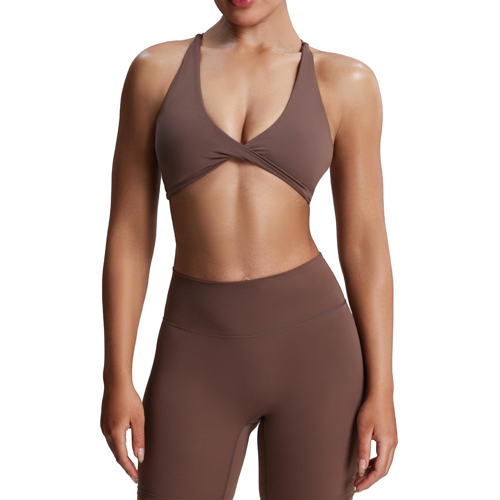 Aoxjox Women's Workout Sports Bras Fitness Metamorph Sienna Twist Bra Yoga Crop Tank (Fudge Coffee, X-Small)