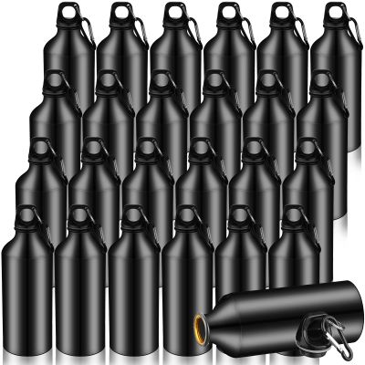 Nuogo 24 Pack Aluminum Water Bottle Bulk 20 oz Reusable Metal Water Bottle Lightweight Leak Proof Aluminum Sports Bottles with Twist Cap and Buckle for Bike Travel Camping(Black)