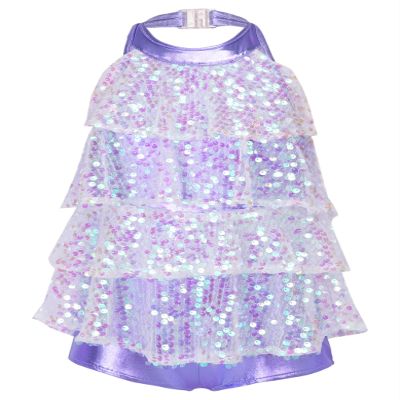 Daenrui Kids Girls Sparkly Sequined Dance Dress Leotard Jazz Latin Salsa Rumba Dance Performance Costume Lavender 4 Years