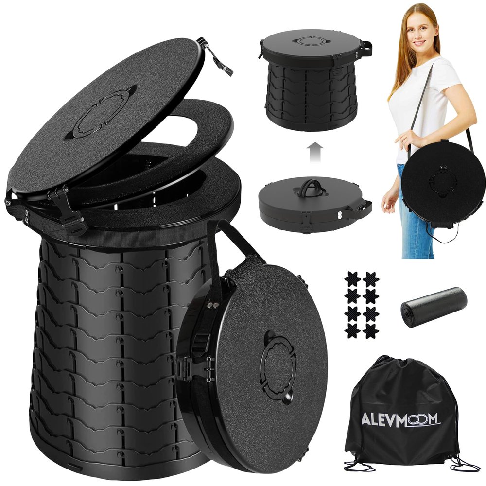 XXL Portable Toilet - 19.7"H Taller Wider Collapsible Adjustable Foldable Camping, Luggable Loo with Lid, Strap,Toilet Bag for Camping, Hiking, Travel and Car with Carry Bag