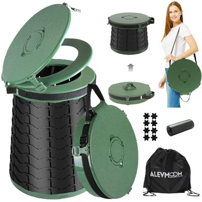 XXL Portable Toilet - 19.7"H Taller Wider Collapsible Adjustable Foldable Camping, Luggable Loo with Lid, Strap,Toilet Bag for Camping, Hiking, Travel and Car with Carry Bag