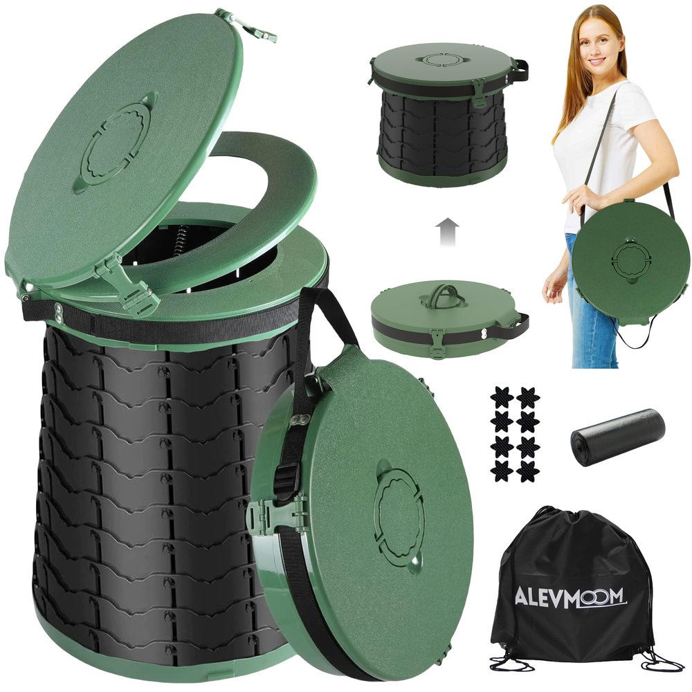 XXL Portable Toilet - 19.7"H Taller Wider Collapsible Adjustable Foldable Camping, Luggable Loo with Lid, Strap,Toilet Bag for Camping, Hiking, Travel and Car with Carry Bag