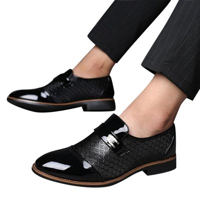 Hbeylia Men's Prince Classic Modern Formal Oxford Wingtip Dress Shoes Fashion Leather Slip On Pointed Toe Formal Business Shoes Tuxedo Modern Derby Shoes For Men Business Office Work Wedding