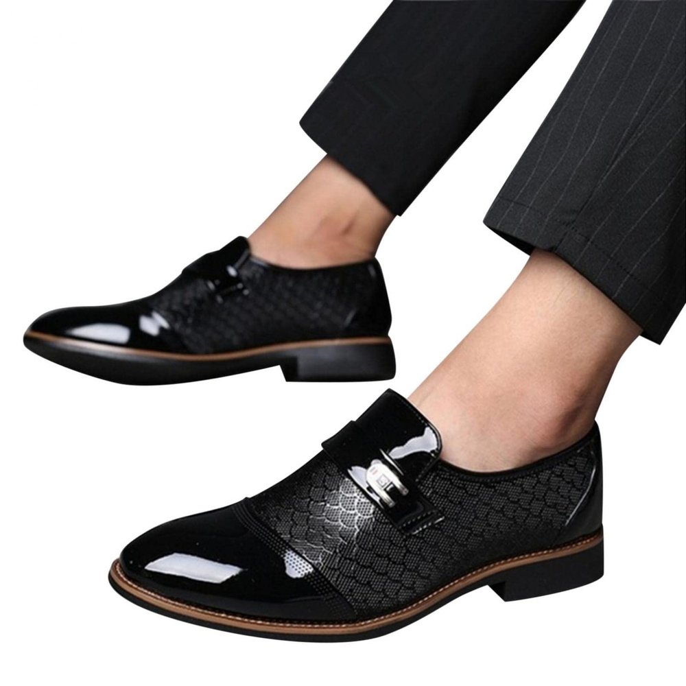 Hbeylia Men's Prince Classic Modern Formal Oxford Wingtip Dress Shoes Fashion Leather Slip On Pointed Toe Formal Business Shoes Tuxedo Modern Derby Shoes for Men Business Office Work Wedding