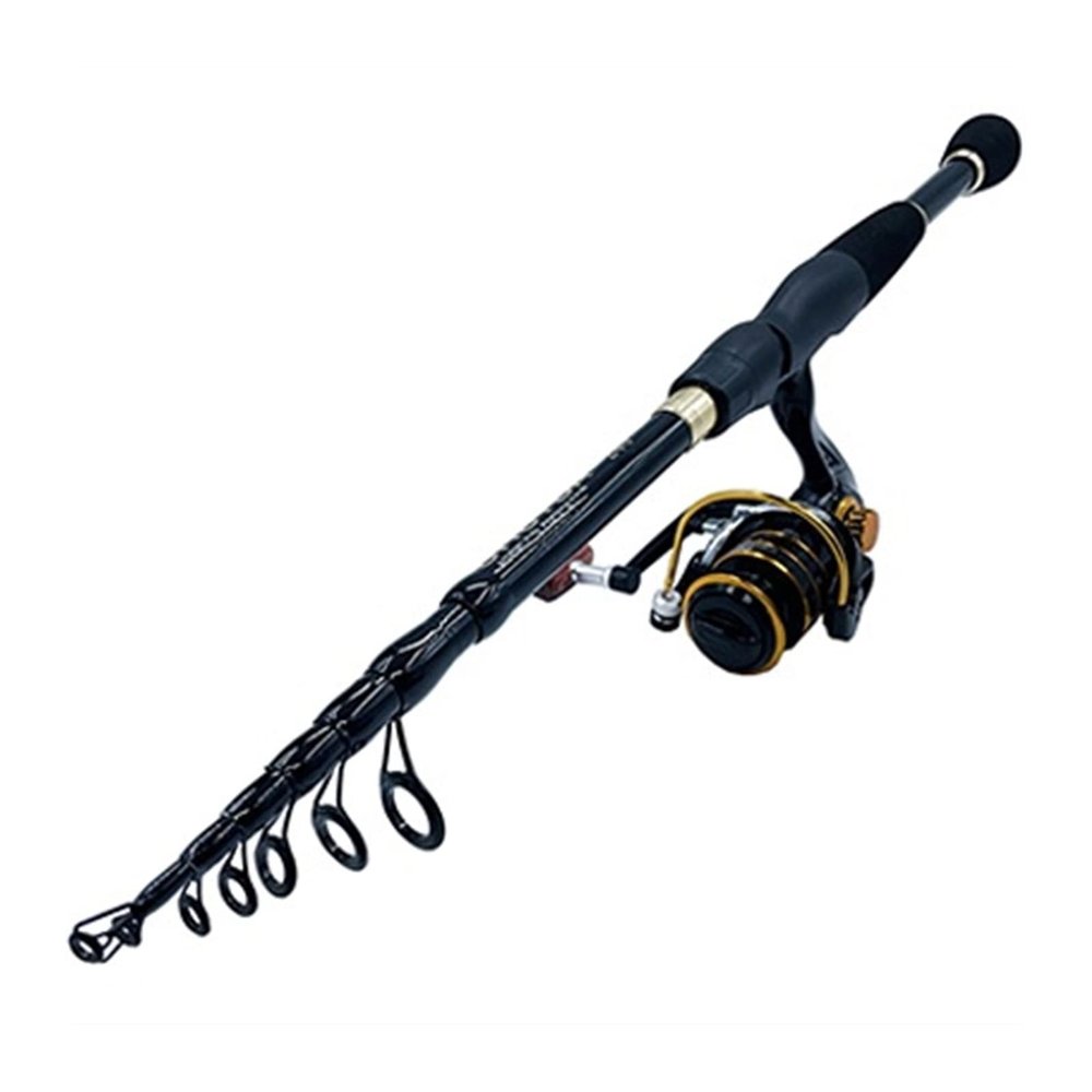 BNNP Fishing Pole Ultralight Carbon Telescopic Lure Fishing Rod Set with Reel Bait Wt 10-30g Power Spinning Fishing Rod Travel Gift Rod 1.6-2.4m (Bundles : 1.8M, Color : Black Rod with Reel)