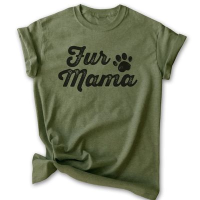 EVERTREE CLOTHING Fur Mama T-Shirt, Unisex Women's Shirt, Cute Dog Shirt, Dog Mama Shirt, Pet Shirt, Pet Owner Shirt, Heather Military Green, Large