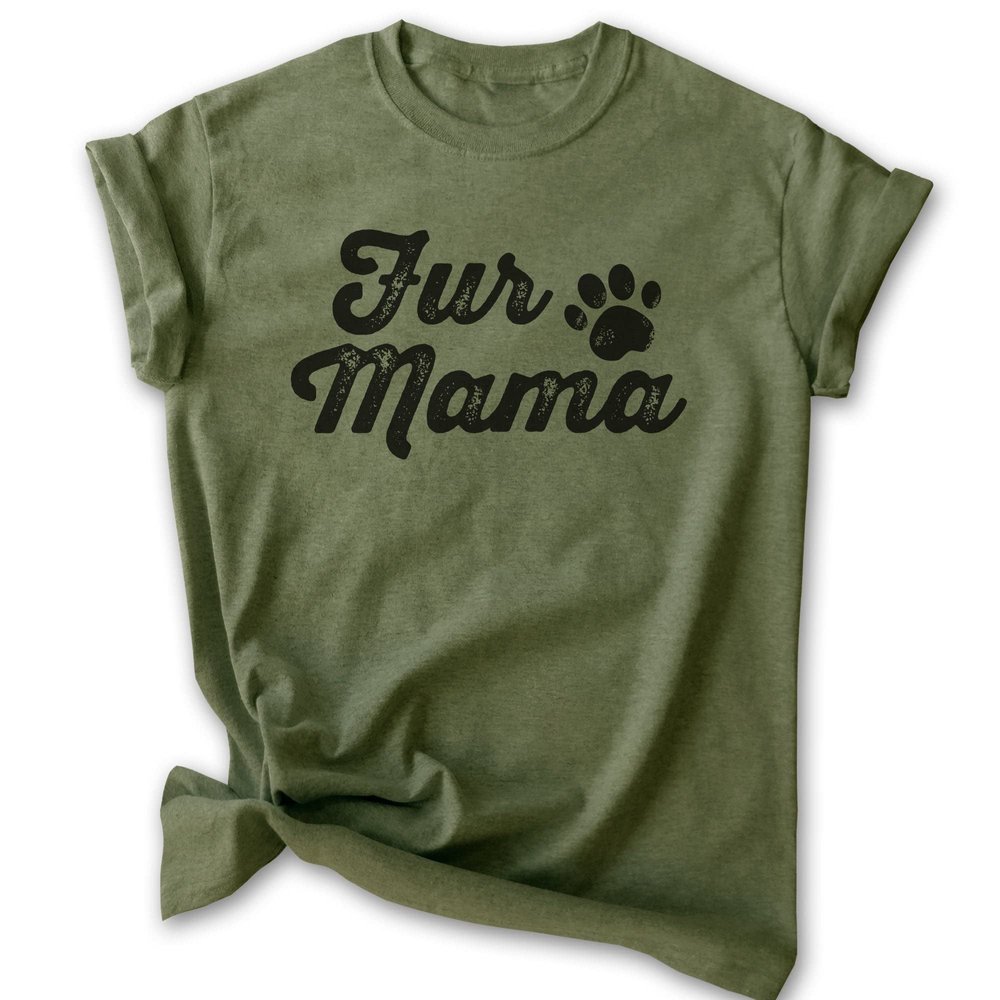 EVERTREE CLOTHING Fur Mama T-Shirt, Unisex Women's Shirt, Cute Dog Shirt, Dog Mama Shirt, Pet Shirt, Pet Owner Shirt, Heather Military Green, Large
