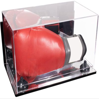 Better Display Cases Acrylic Boxing Glove Display Case with Mirror Case, Black Risers, Wall Mount and Mirror Base (A011/V16)