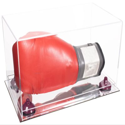Better Display Cases Clear Acrylic Boxing Glove Display Case with Purple Risers and Mirror Base (A011/V16)