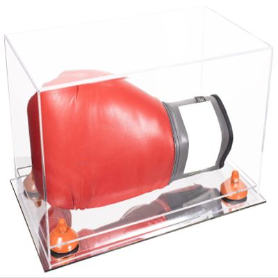 Better Display Cases Clear Acrylic Boxing Glove Display Case with Orange Risers and Mirror Base (A011/V16)