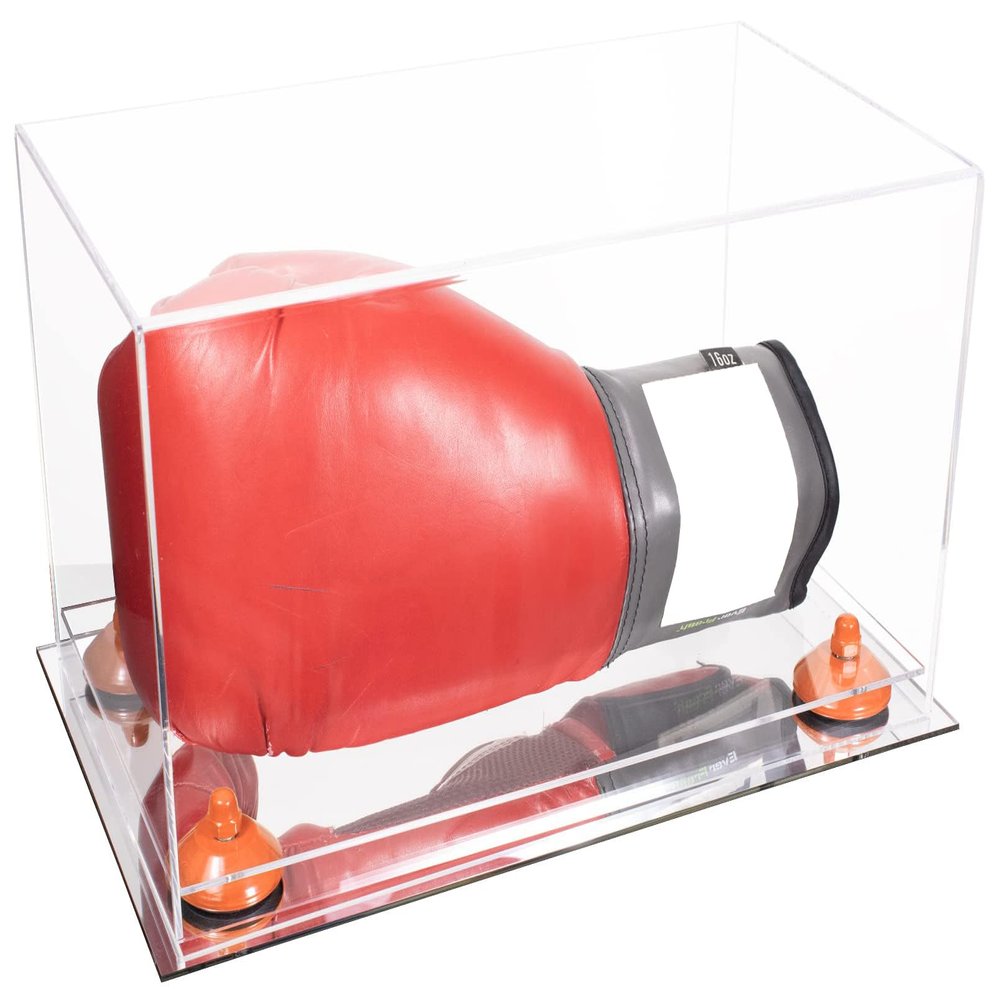 Better Display Cases Clear Acrylic Boxing Glove Display Case with Orange Risers and Mirror Base (A011/V16)