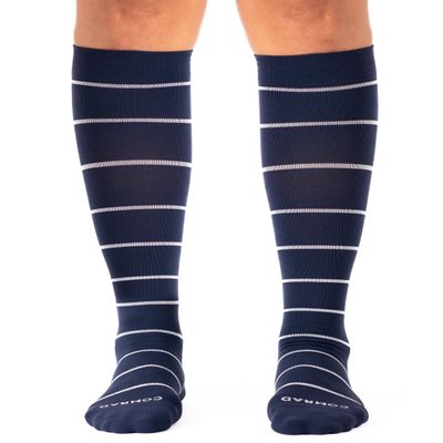Comrad Nylon Knee High Socks - 15-20mmHg Graduated Compression Socks, (Wide Calf Medium, Navy/Sand) - Unisex, 1 Pack