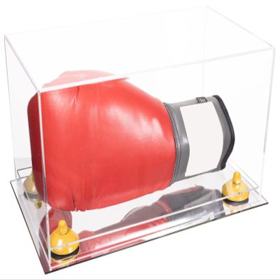Better Display Cases Clear Acrylic Boxing Glove Display Case with Yellow Risers and Mirror Base (A011/V16)