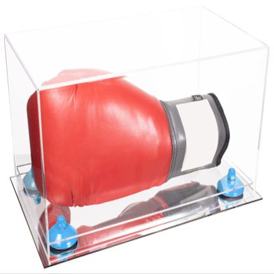 Better Display Cases Clear Acrylic Boxing Glove Display Case with Light Blue Risers and Mirror Base (A011/V16)