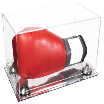 Better Display Cases Clear Acrylic Boxing Glove Display Case with Silver Risers and Mirror Base (A011/V16)