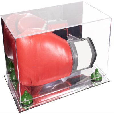 Better Display Cases Acrylic Boxing Glove Display Case with Mirror Case, Green Risers and Mirror Base (A011/V16)
