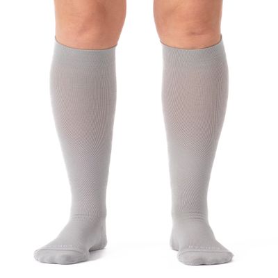 Comrad Nylon Knee High Socks - 15-20mmHg Graduated Compression Socks, (Wide Calf Medium, Heather Grey) - Unisex, 1 Pack