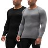 DEVOPS 2 Pack Men's Thermal Long Sleeve Compression Shirts (Medium, Black/Heather Charcoal)