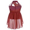 Daenrui Kids Girls Halter Neck Cutout Back Ballet Lyrical Dance Dress Latin Jazz Skating Costume Leotard Skirt Burgundy 10 Years view 2