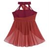 Daenrui Kids Girls Halter Neck Cutout Back Ballet Lyrical Dance Dress Latin Jazz Skating Costume Leotard Skirt Burgundy 10 Years view 4