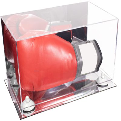 Better Display Cases Acrylic Boxing Glove Display Case with Mirror Case, White Risers and Mirror Base (A011/V16)