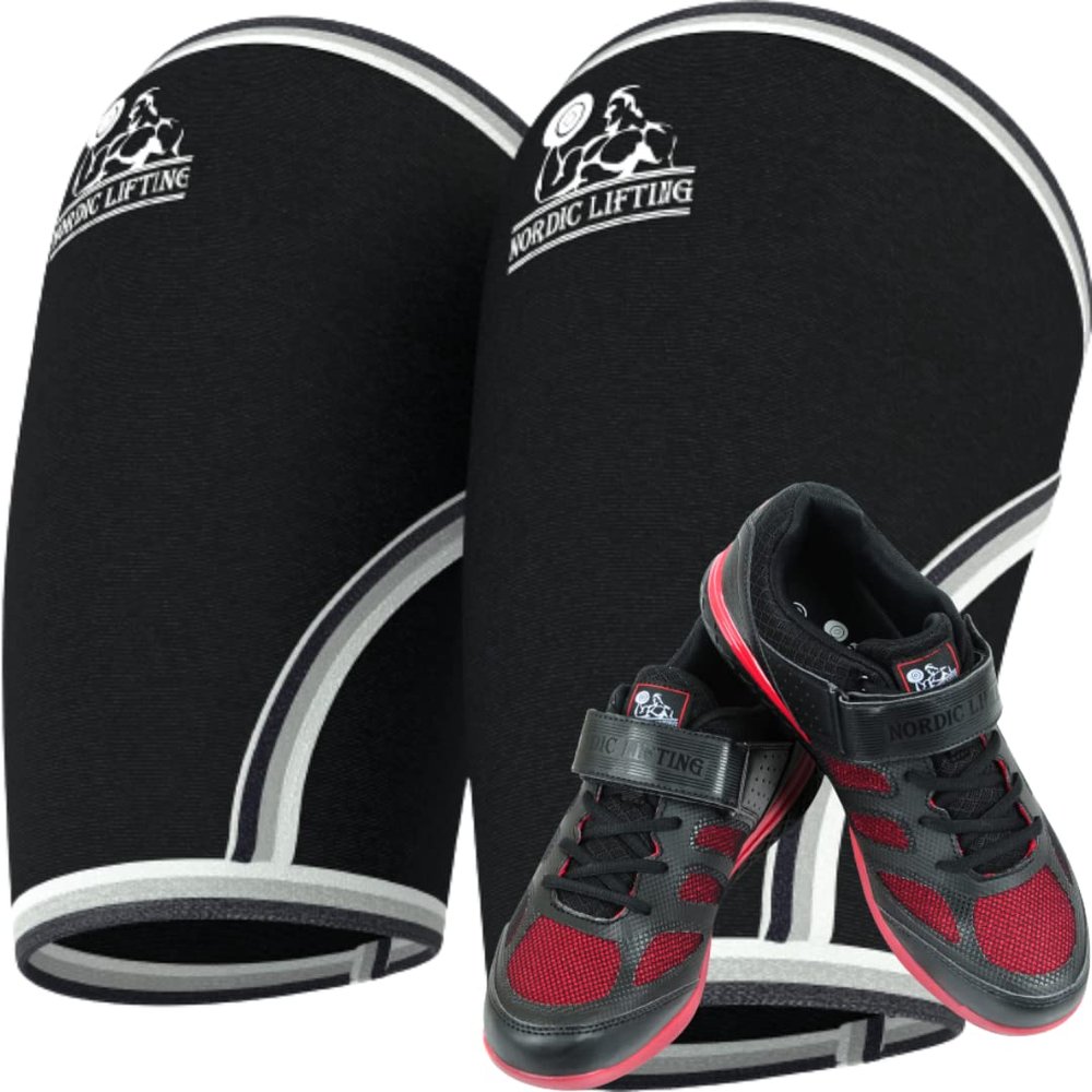 Nordic Lifting Elbow Sleeves XXLarge Bundle with Shoes Venja Size 7 - Black Red